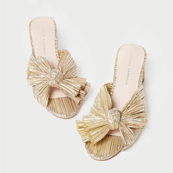Loeffler Randall Emilia Gold Pleated Bow Heel - Picture 4 of 11